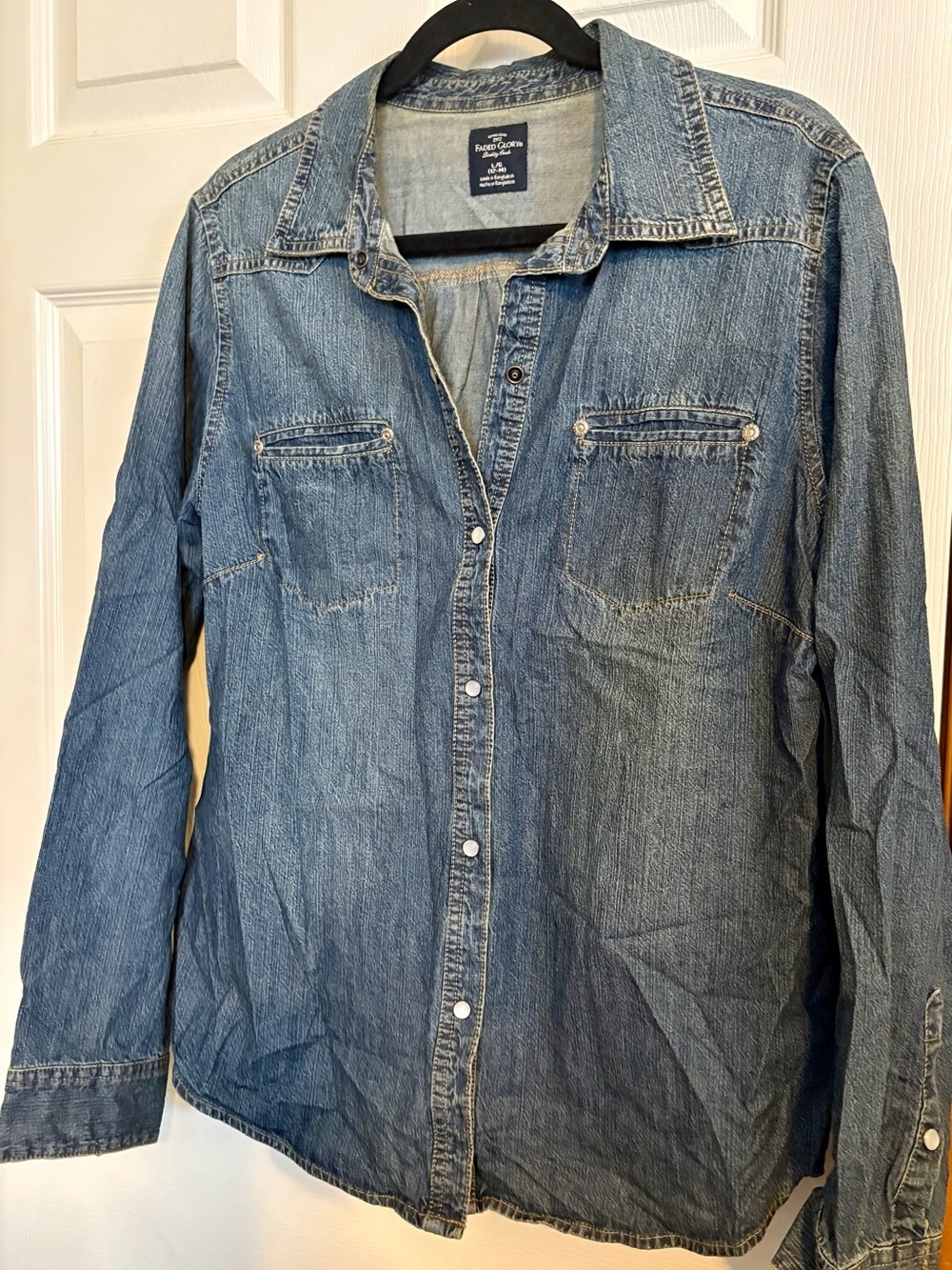Faded Glory Women’s Denim Button-Down Shirt in Blue